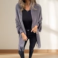 thumbnail image 4 of Winter Fall Women Jacket Thick Fleece Fringe Tassel Hem Long Bat Sleeves Open Stitch Cardigan Knitted Fuzzy Mid Length Coat Outdoor Daily Wear Shawl, 4 of 8