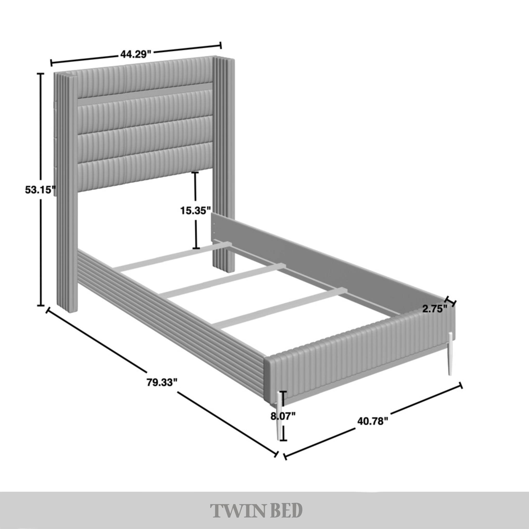 Castle Place Corduroy Gold PU Strip Wingback Upholstered Twin Bed, Grey