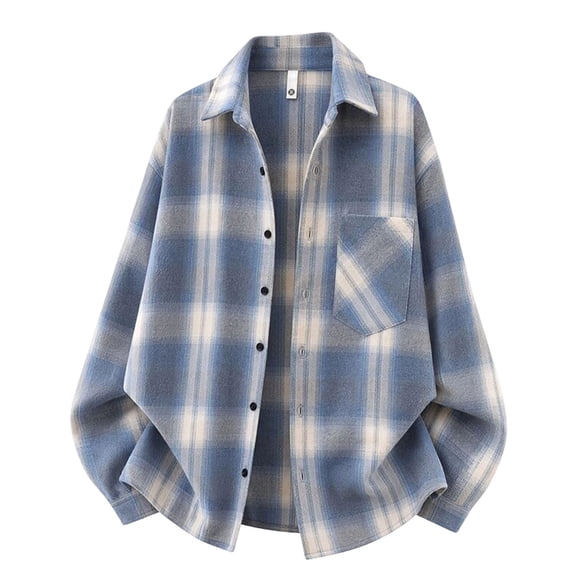 Kaemgyyd Men's Jackets Long Sleeve Casual Plaid Shacket Button down Collar Overshirt with Pockets(Light Blue,X-Large)