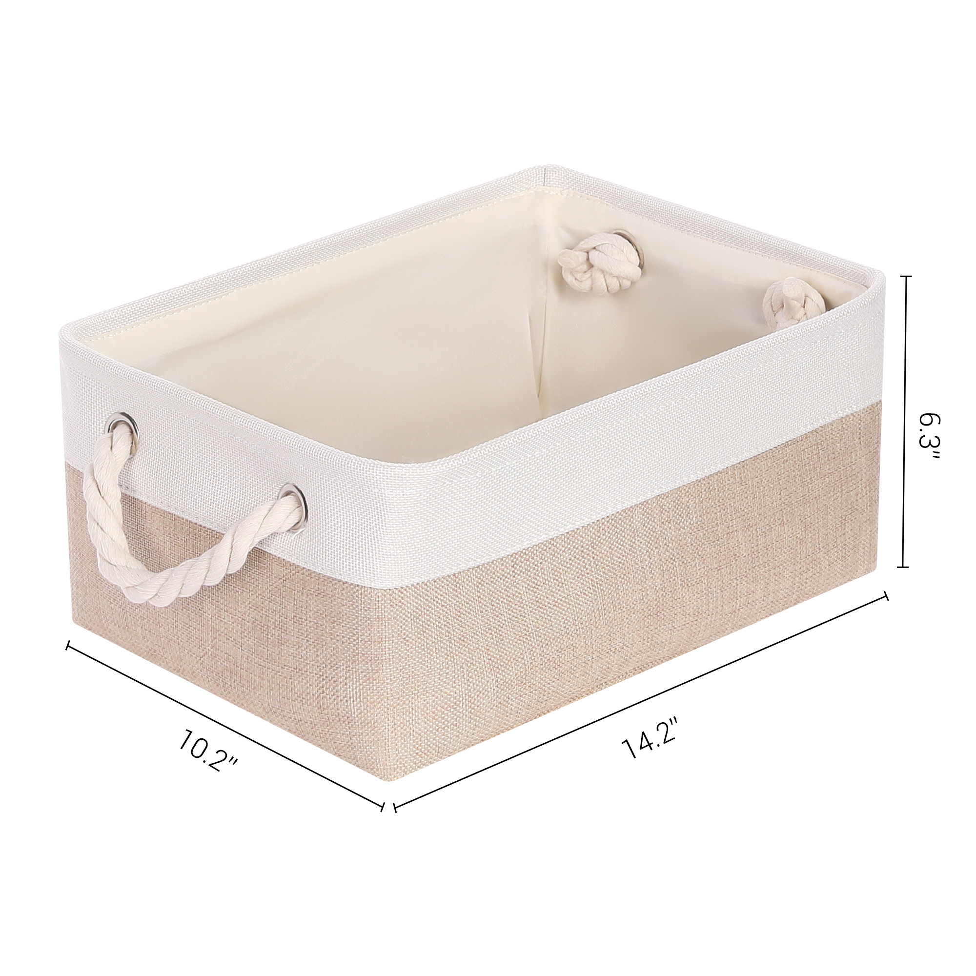 Unique Bargains Storage Bin with Handle Fabric Cube Khaki/White 14*10*6.5in