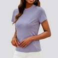 thumbnail image 2 of Nmnitkp Tops for Women Trendy Purple Womens Tops Ribbed Texture Round Neck Short Sleeve Perfect for Casual Tops for Women, 2 of 9