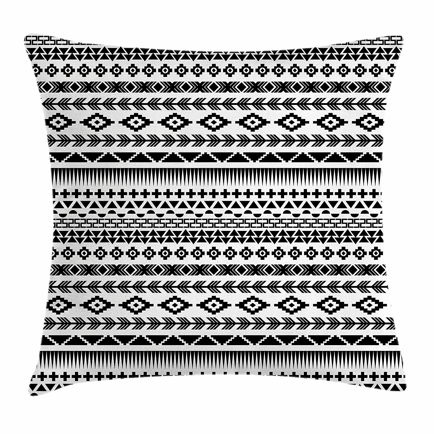 Aztec Throw Pillow Cushion Cover by , Ethnic Monochrome Triangle