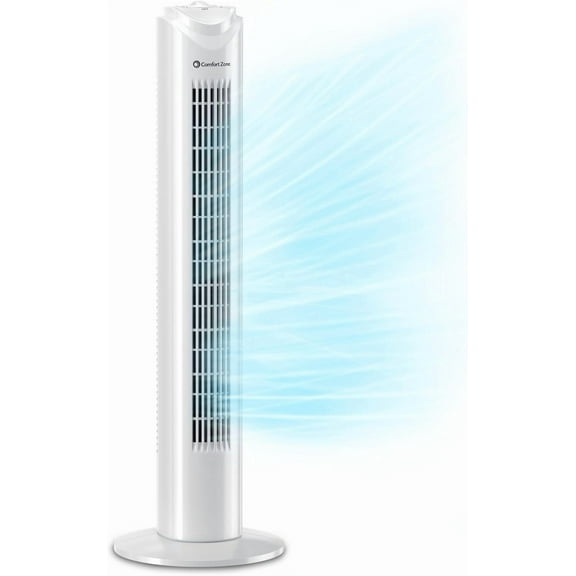 Comfort Zone 32" in. Tower Fan, 3 Speeds, Quiet, Oscillating, Portable, White