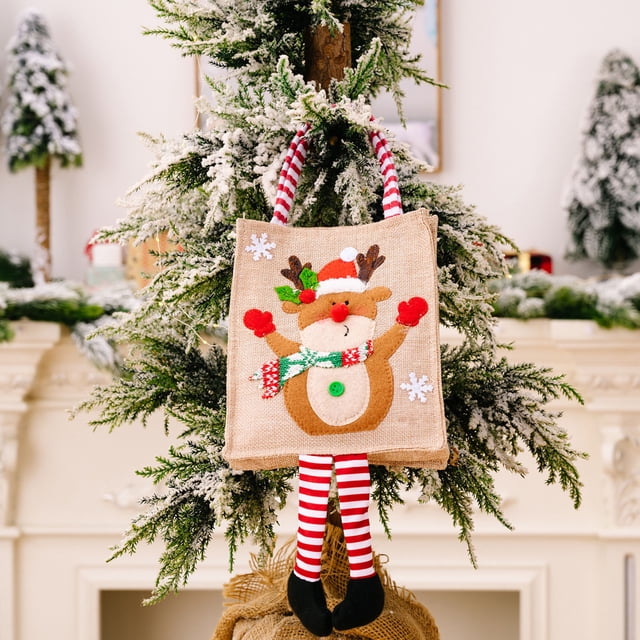 Reusable Christmas Gift Tote Bag | Holiday Gift Bag for Wrapping & Storage | Cloth Drawstring Pouch for Organizing Small Items | Home & Party Use