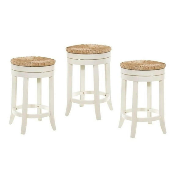 Home Square 3 Piece 24" Swivel Rush Seat Counter Stool Set in Antique White