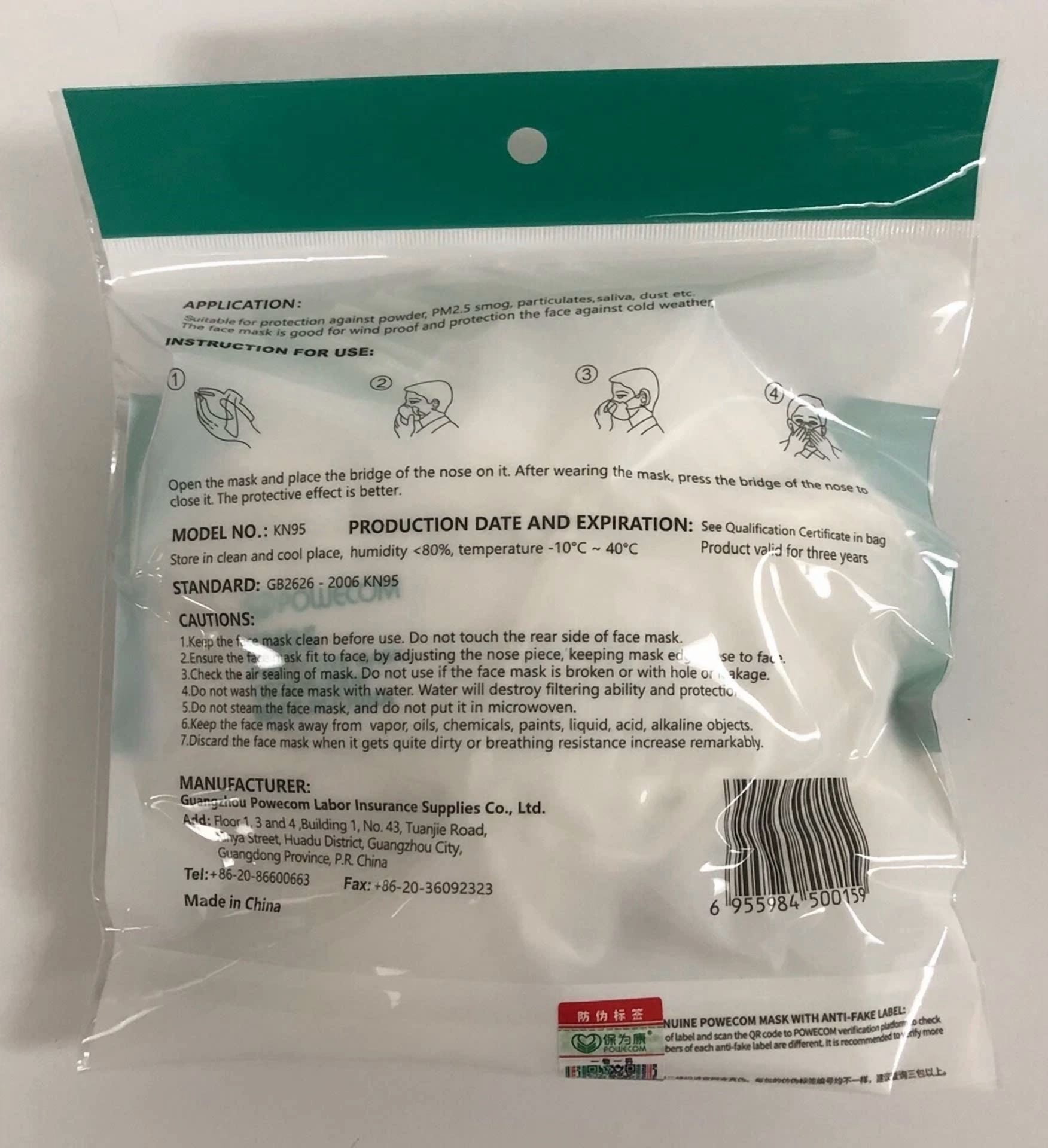 CRESTIN- Powecom Kn95 Protective Face Mask Appendix A Emergency Use Authorized - 10 Pack