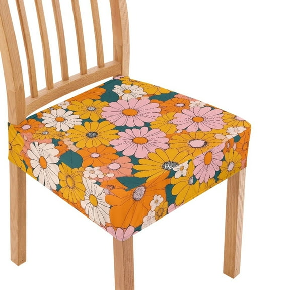 HELLHERO Daisy Print Dining Room Chair Cover, Stretch Removable Dining Chair Slipcover, Washable Kitchen Chairs Protector for Home, Yellow