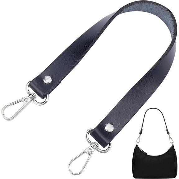 Leather Replacement Purses Straps 13.7 Inch Genuine Leather Bag Handles Short Leather Bag Strap Cowhide Handbag Handles with Platinum Swivel Clasps