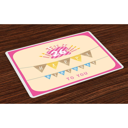 26th Birthday Placemats Set of 4 Anniversary Flag with Best Wishes Message Life Modern Design Print, Washable Fabric Place Mats for Dining Room Kitchen Table Decor,Peach and Hot Pink, by (Best Wishes For Anniversary Messages)