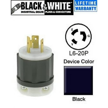 Leviton Plug Locking Blade L6-20P - 20A 250V Grounding - Black