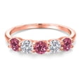 thumbnail image 3 of Gem Stone King 18K Rose Gold Plated Silver Pink Tourmaline and E - F Lab Grown Diamond Wedding-Bands Ring for Women | 1.29 Cttw | Round 4MM | Gemstone October Birthstone | Size 6, 3 of 6