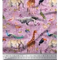 thumbnail image 1 of Soimoi Pink Silk Fabric Birds,Elephant & Giraffe Animal Printed Fabric 1 Yard 42 Inch Wide, 1 of 3