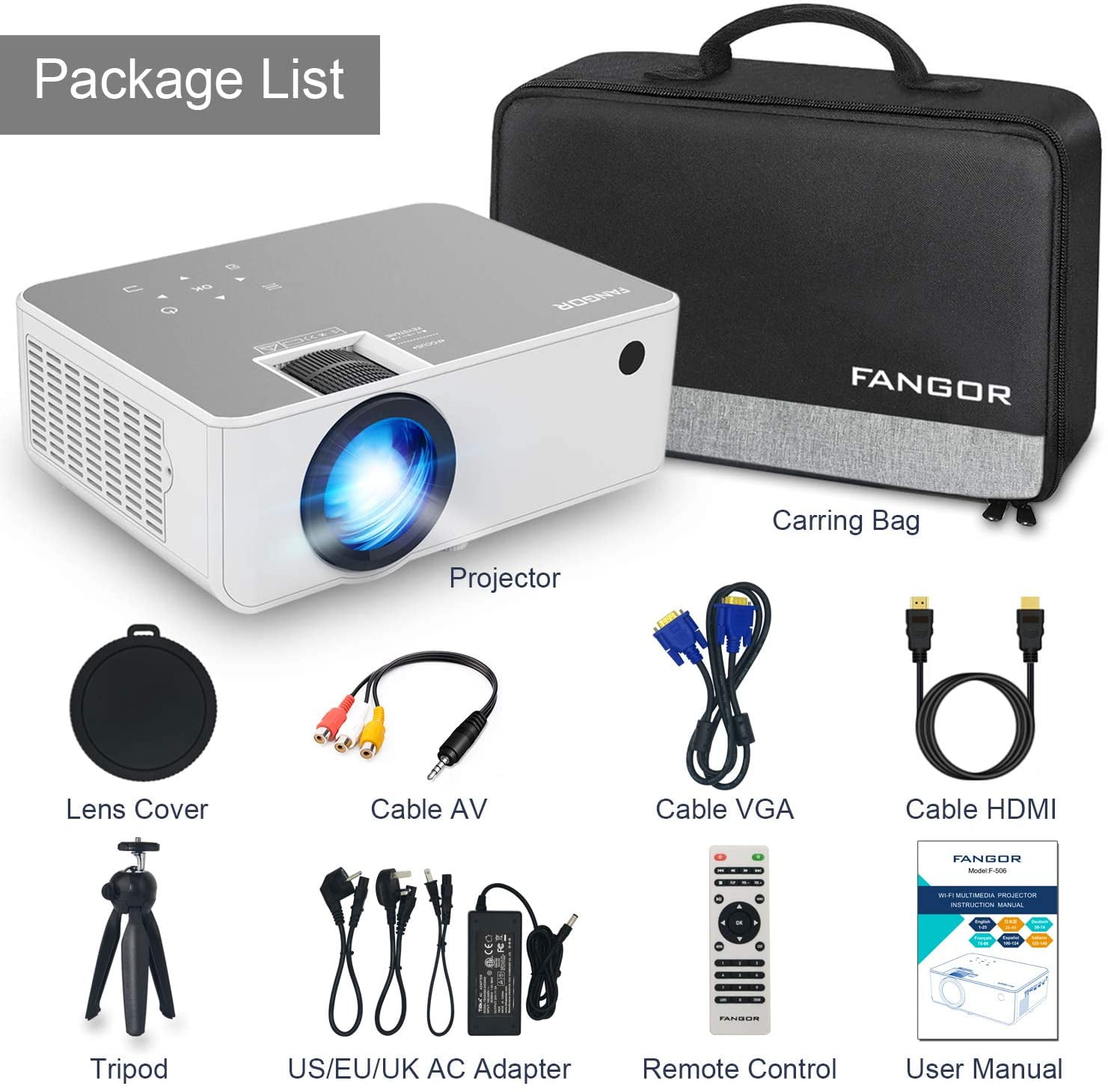 FANGOR Native 1080P Projector, Full HD Movie Projector with 230