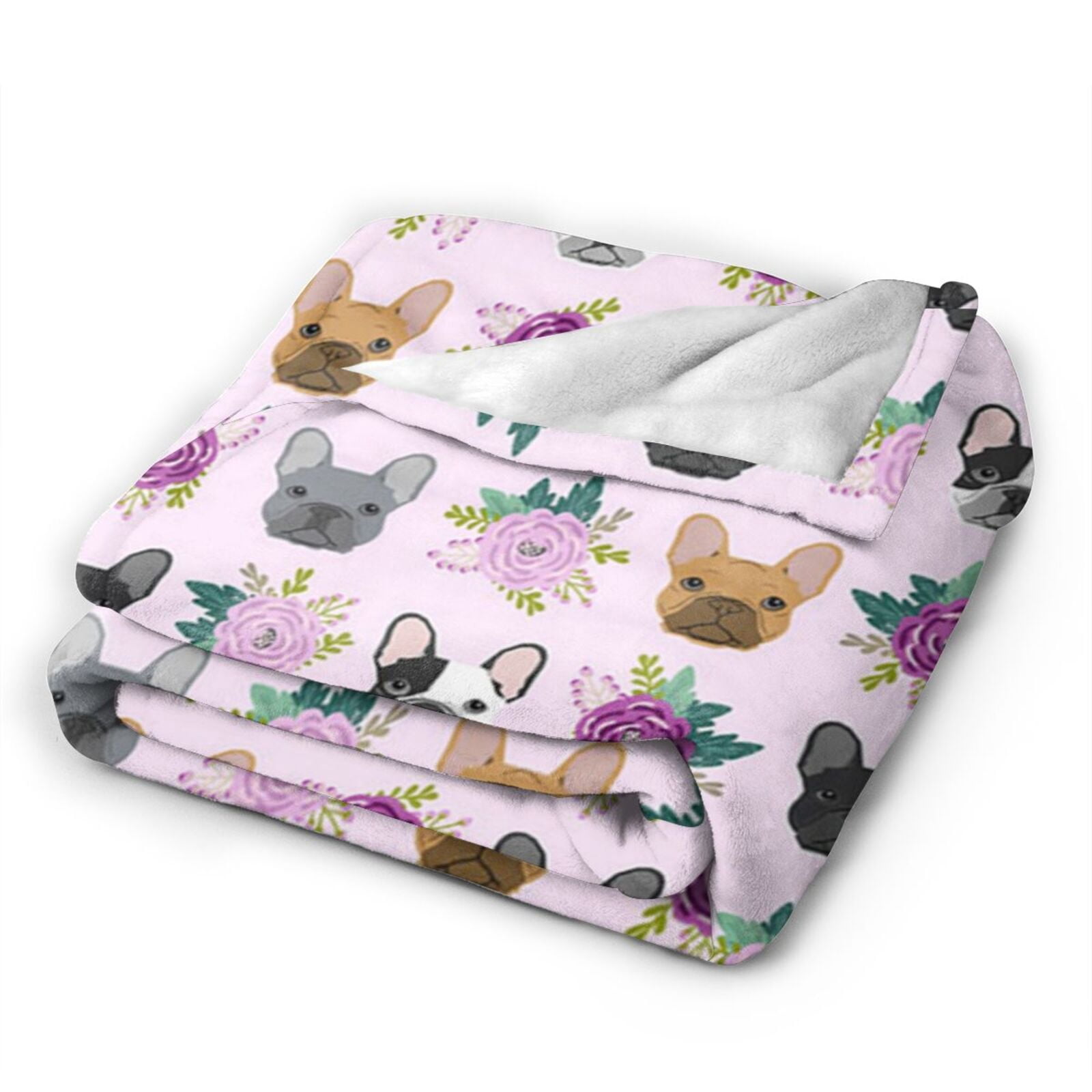 Wijzvio French Bulldog Dog Floral Flower Throw Blanket Soft Fuzzy Fleece Blanket For Couch Bed Living Room Decoration 60"X50"