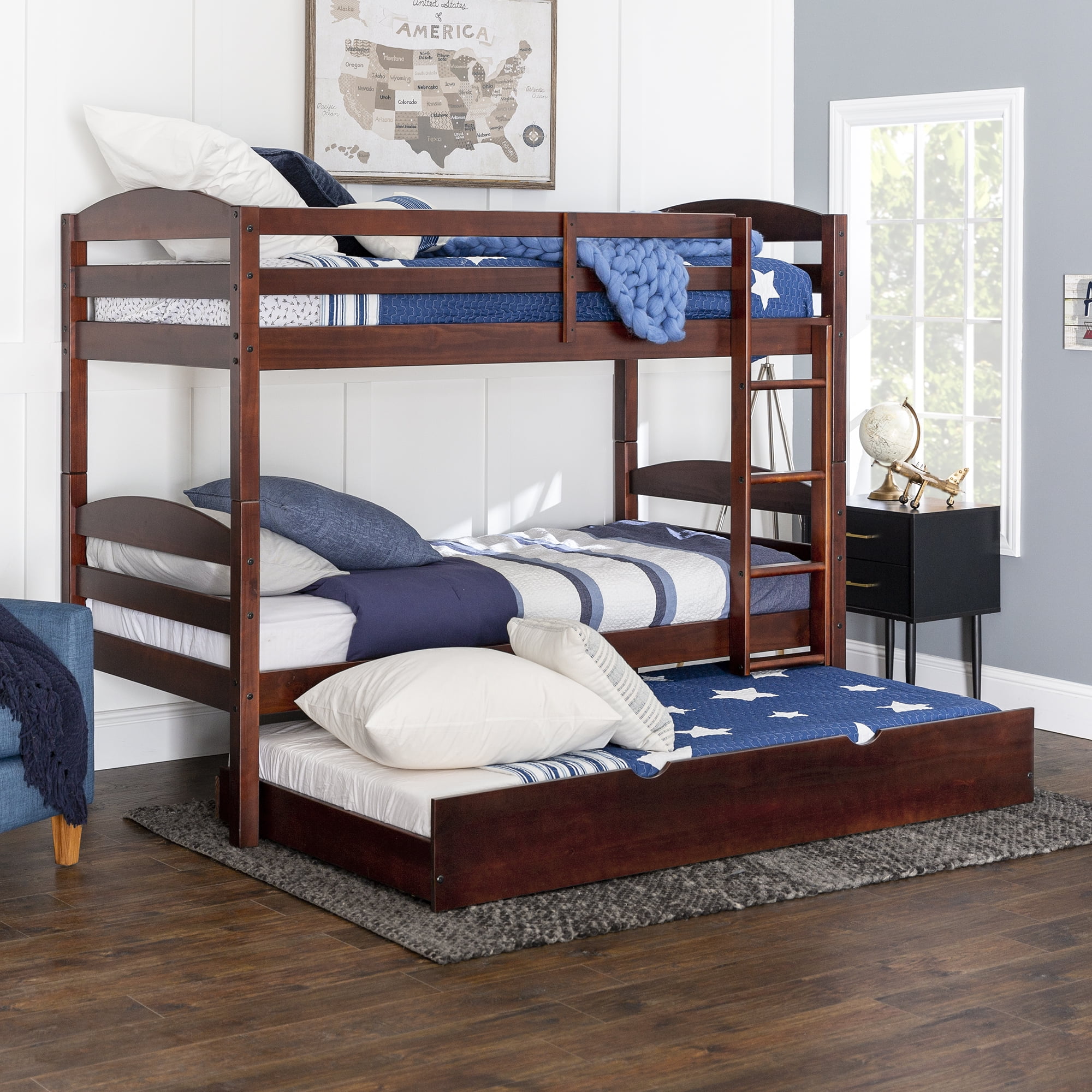 Solid Wood Twin over Twin Espresso Bunk Bed with Storage/Trundle Bed by Manor Park