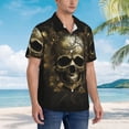 thumbnail image 3 of Balery Vintage Gold Leaf Skull Camisas hawaianas de manga corta para hombre, camisas playeras de corte holgado, camisas de vacaciones con botones,XX-Large, 3 of 7