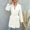 thumbnail image 2 of Odeerbi Blazer for Women Blazer Coats Spring And Autumn Lapel Solid Color 2025 Long Sleeve Buttoned Long Belted White, 2 of 6
