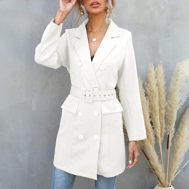 Pntutb Mujer Primavera y Otoño Solapa Color Sólido Manga Larga Abotonado Cinturón Largo Blazer Abrigo Selecciones Flash Pntutb Pntutb-4758