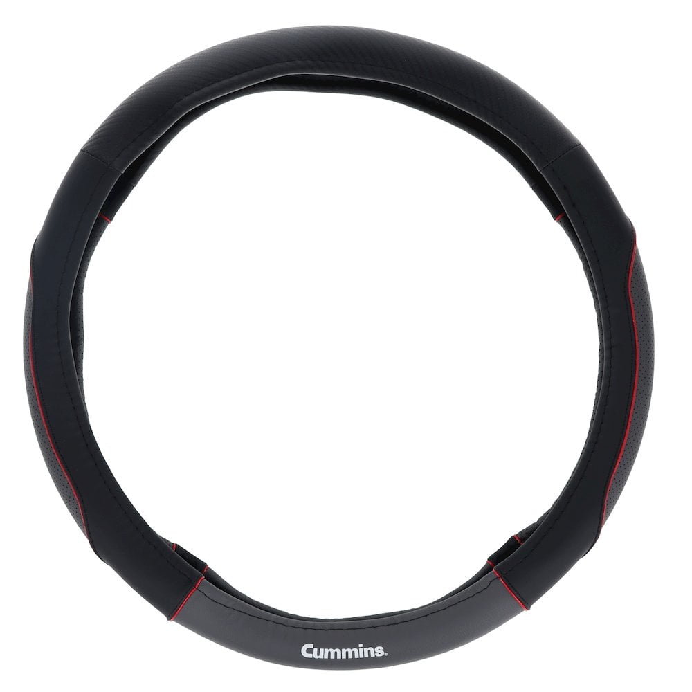 Cummins CMN35390 Sport 18-Inch Steering Wheel Cover Leather Semi Truck Interior Accessories for RV and Big Rig-Black and Red