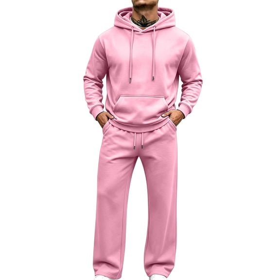 LYSMORA Men's 2 Piece Hooded Sweatshirt and Wide Leg Jogger Pants Set Drawstring Tracksuit