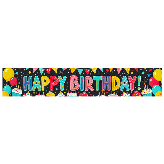 Colorful Happy Birthday Banner with Balloons Cupcakes and Stars Background Party Decoration Supplies Birthday Party Backdrop Photography Props for Celebrations Photo Booth Decor