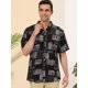 thumbnail image 2 of Lars Amadeus Camisa geométrica para hombre con botones, mangas cortas, camisas informales de verano Negro gris L Unique Bargains Camisas, 2 of 6