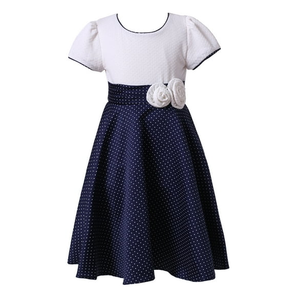 Richie House Little Girls White Black Pintuck Dotted Bow Polished Dress 4/5