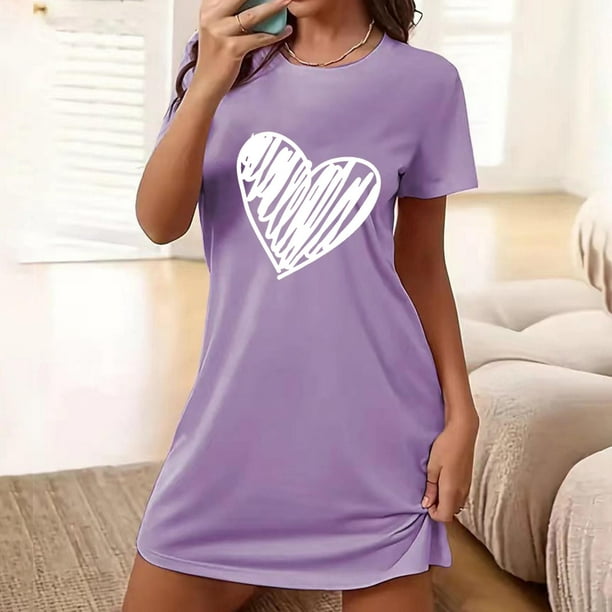 Camisón corto extragrande para mujer, estampado, cuello redondo y manga corta, de poliéster.