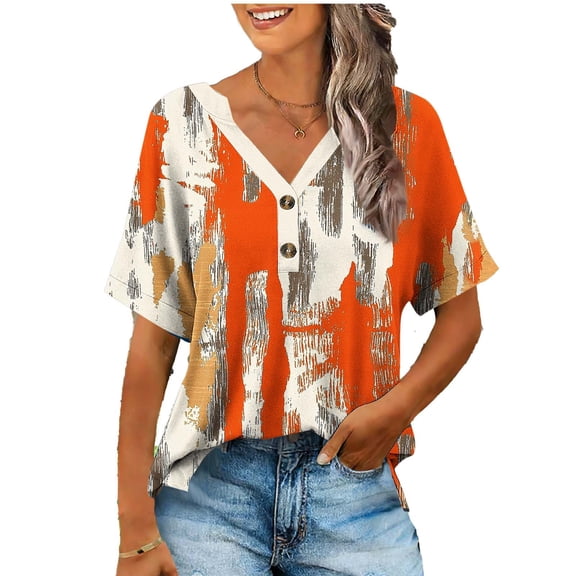 Rutainlusire Womens Tops Trendy Comfy Long Sleeve Shirts for Women Women Fashion Casual Button V-Neck T-shirt Loose And Elastic Non Positioning Printing