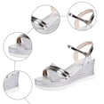 thumbnail image 5 of Rokment Women's Glitter Sequin Metallic Dressy Sandals Delicate Elegant Cross-Band Open Toe Platform Wedge Summer Shoes for Bride Wedding Silver Size 8.5, 5 of 6