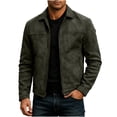 thumbnail image 2 of LYSMORA 2026 Men's Lapel Collar Faux Suede Zip Jacket, Slip Side Pockets Loose Fit Casual Daily Outerwear, 2 of 8