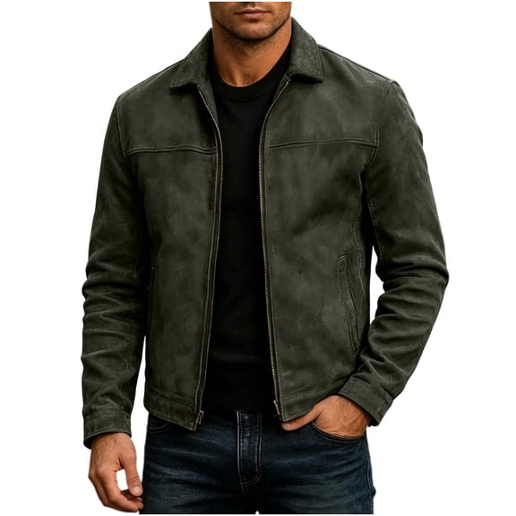 Casual Jacket Jerdar Men Casual Fashion Solid Zipper Long Sleeve Tturndown Collar Outwear Jacket Coat