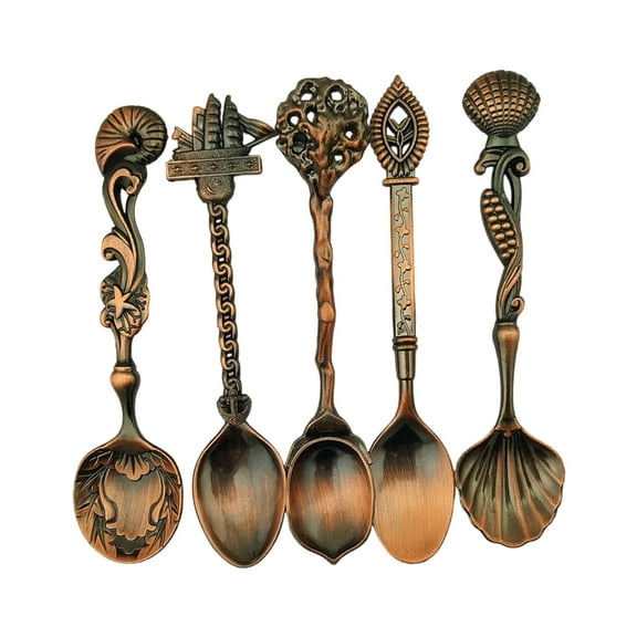 Retro Design Ergonomic Handle 5Pcs Alloy Spoon Set Multipurpose Kitchen Tool Sturdy Alloy Tableware Collection