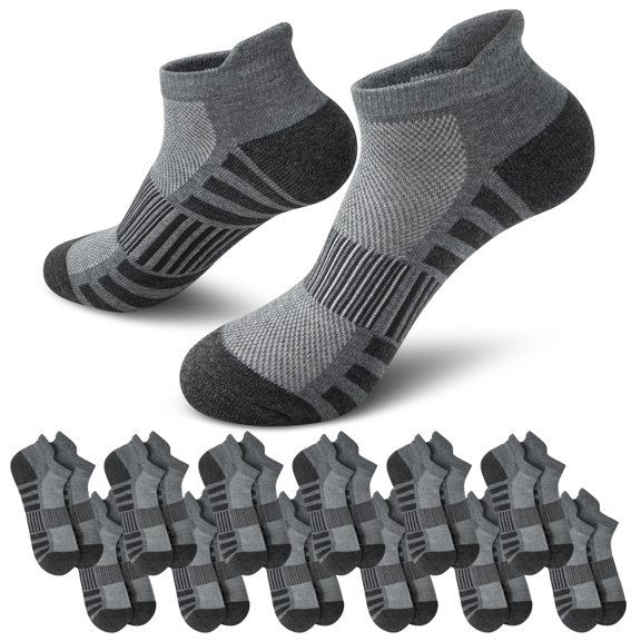 Loritta 12 Pairs Mens Socks Gray Running Ankle Socks Low Cut Cushioned Breathable Athletic Socks Mens Socks Size 10-13