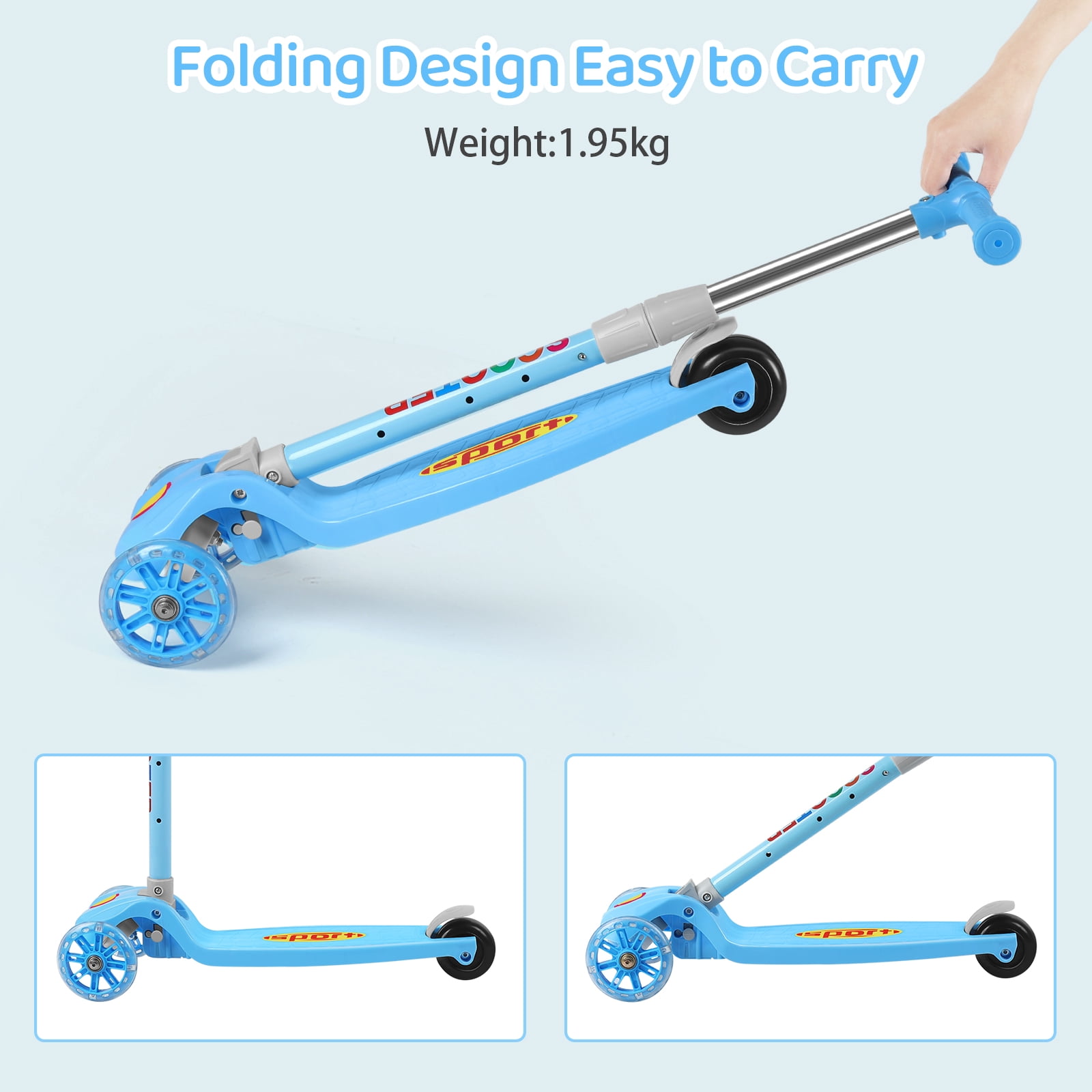 Blue 3 Wheel Kids Adjustable Scooter Big Wheels
