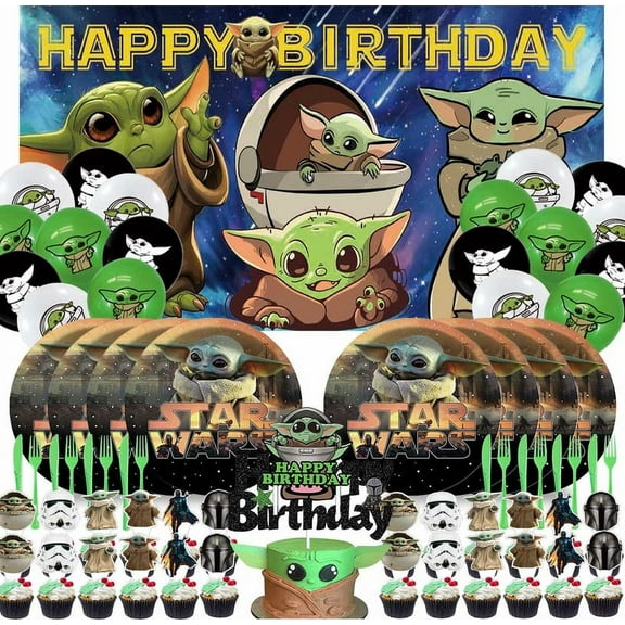 Yoda Baby Party Supplies Plates Decorations Birthday Cake Topper Banner Decor Backdrop Balloons
