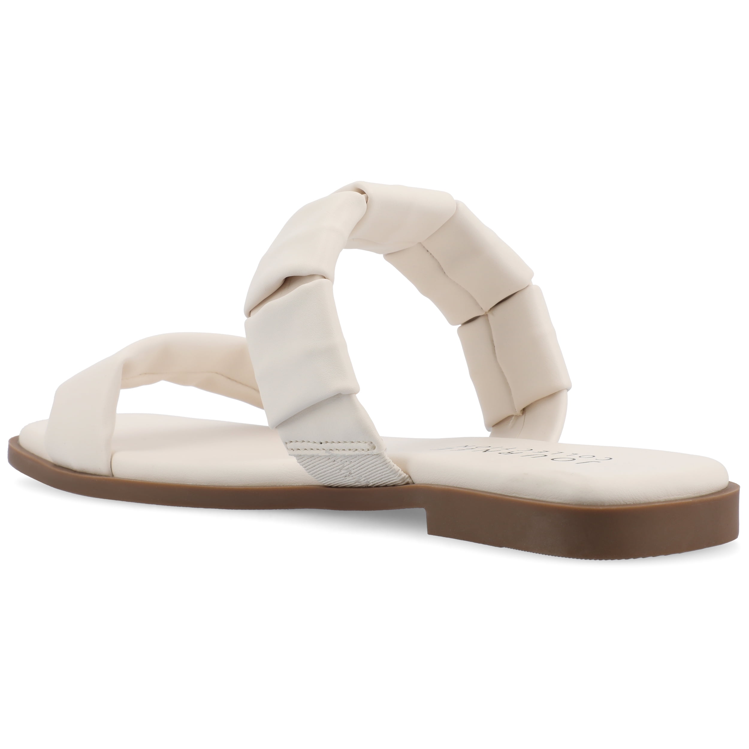 Journee Womens Pegie Slip On Faux Leather Flat Sandals