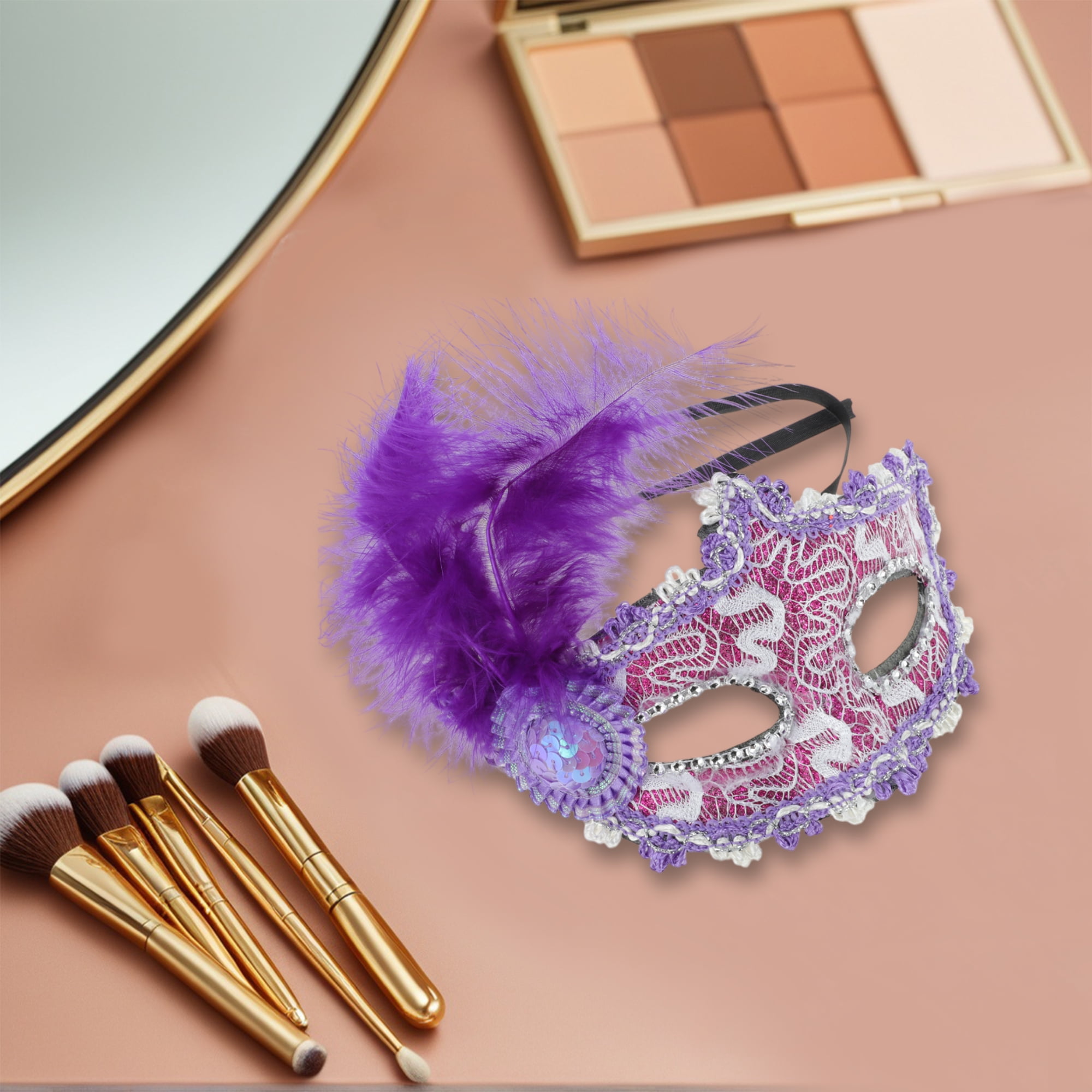 Unique Bargains 1 Box Elegant Princess Feather Half Face Party Mask Purple