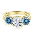 thumbnail image 3 of Gem Stone King 18K Yellow Gold Plated Silver 3-Stone Ring Set with Round Moissanite and Moissanite (2.20 Cttw, Size 6), 3 of 5
