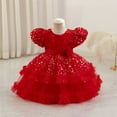 thumbnail image 3 of Girls Princess Dress Sequin Tulle Flower Rainbow Round Collar Sleeveless Formal Dress Birthday Party Wedding Bridesmaid Girl Evening Dresses Toddler Baby Red 4-5 Years, 3 of 4