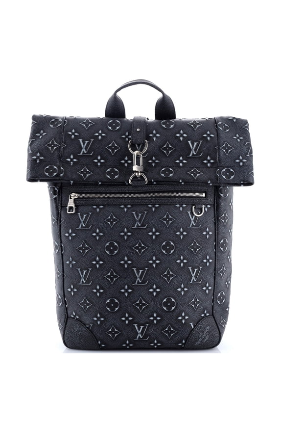 Pre-Owned Roll Top Backpack Faded Monogram Debossed Leather By Rebag