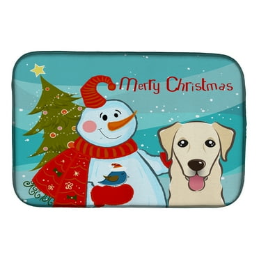 Carolines Treasures BB1872DDM Snowman with Golden Retriever Dish Drying Mat 14 x 21" multicolor