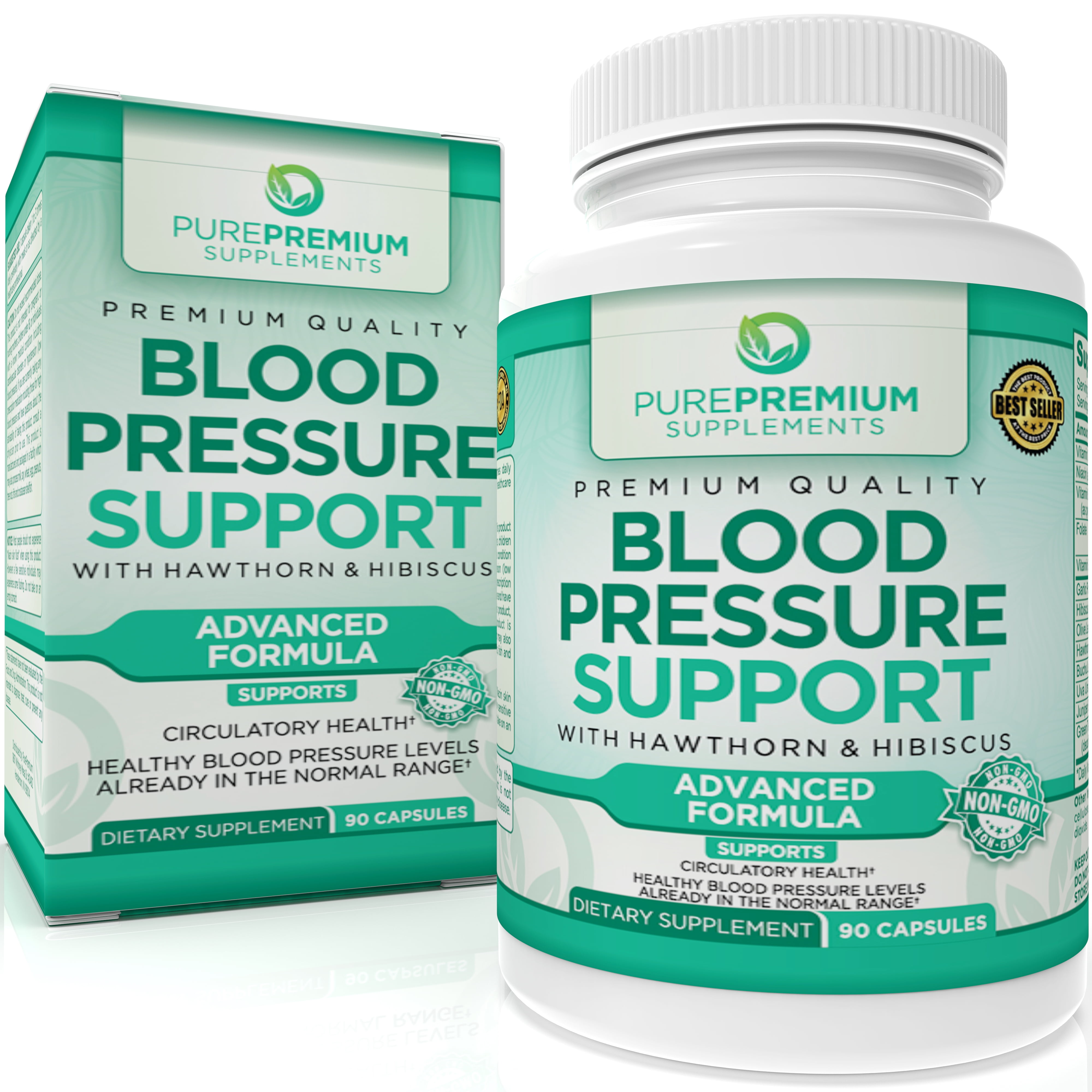Blood Pressure Support by PurePremium Supplements - Advanced Formula - Circulatory Health Support - Non-GMO, 90 Capsules