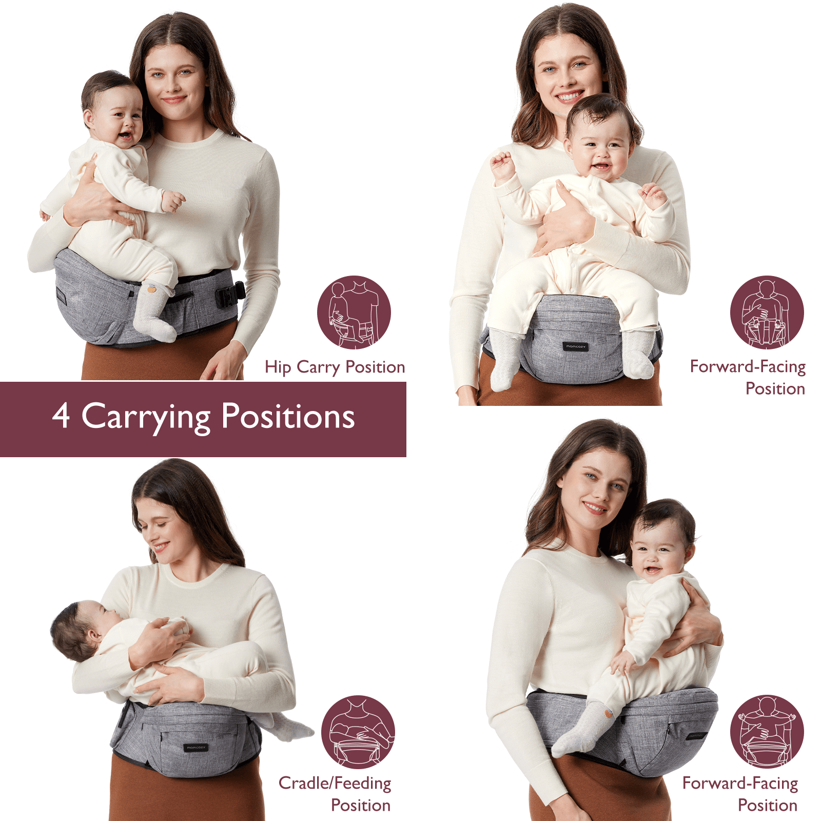 Momcozy Baby Hip Seat Carrier with Adjustable Waistband 3D Belly Protector EVA Massage Board M Size