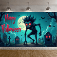 thumbnail image 5 of Creepy Cartoon Design Halloween Banner Spooky Graveyard Scene Decorative Elements for Halloween Party Scary Event Haunted House, 5 of 9