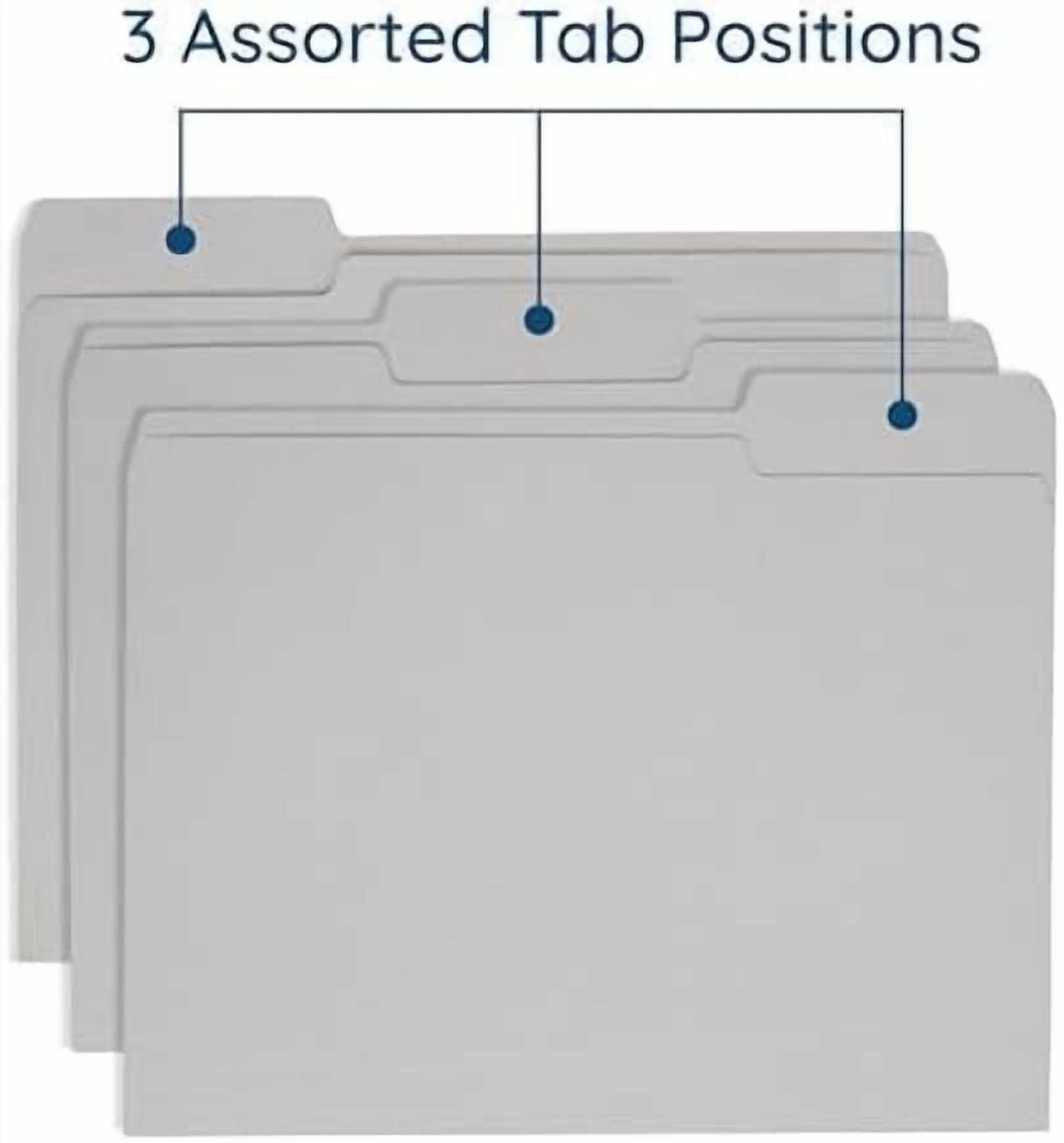 100  Gray File Folders Letter Size - Durable 11pt Grey Folders, 1/3 Cut 3 Tabs Gray Folders, Holds Letter Size Documents