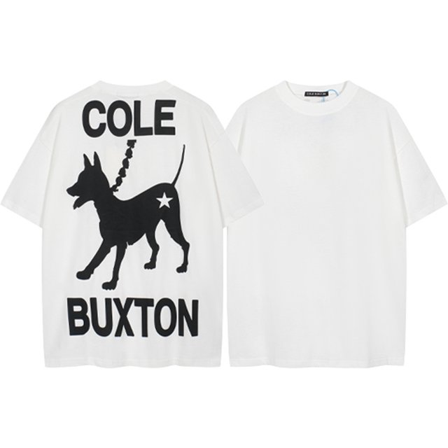 Camiseta holgada informal de manga corta para hombre con estampado de letras plateadas de edición limitada de Cole Buxton London versión alta106 blanco