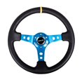 thumbnail image 1 of NRG Innovations NRG-RST-006BL-Y Volant Renforcé - 350mm 75mm Volant de Course Profond Rayon Bleu avec Trous Ronds/cuir Noir et Rayure Centrale Jaune, 1 of 4