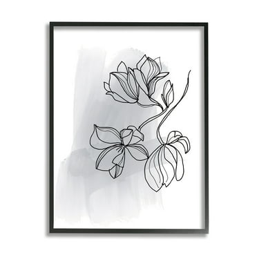 Stupell Industries Lily Floral Line Drawing over Abstract Brush Pattern Botanical & Floral Painting Black Framed Art Print Wall Art, 16 x 20