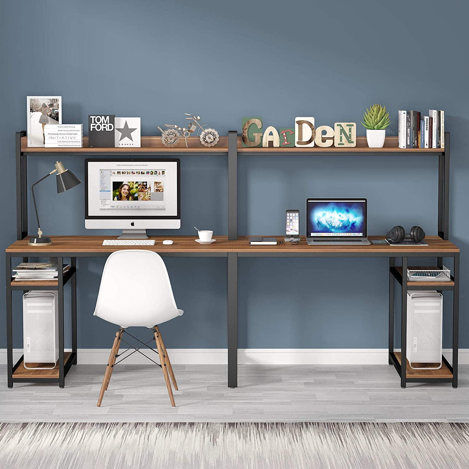 TribeSigns Inches Computer Desk With Hutch, Extra Long Two Person Desk